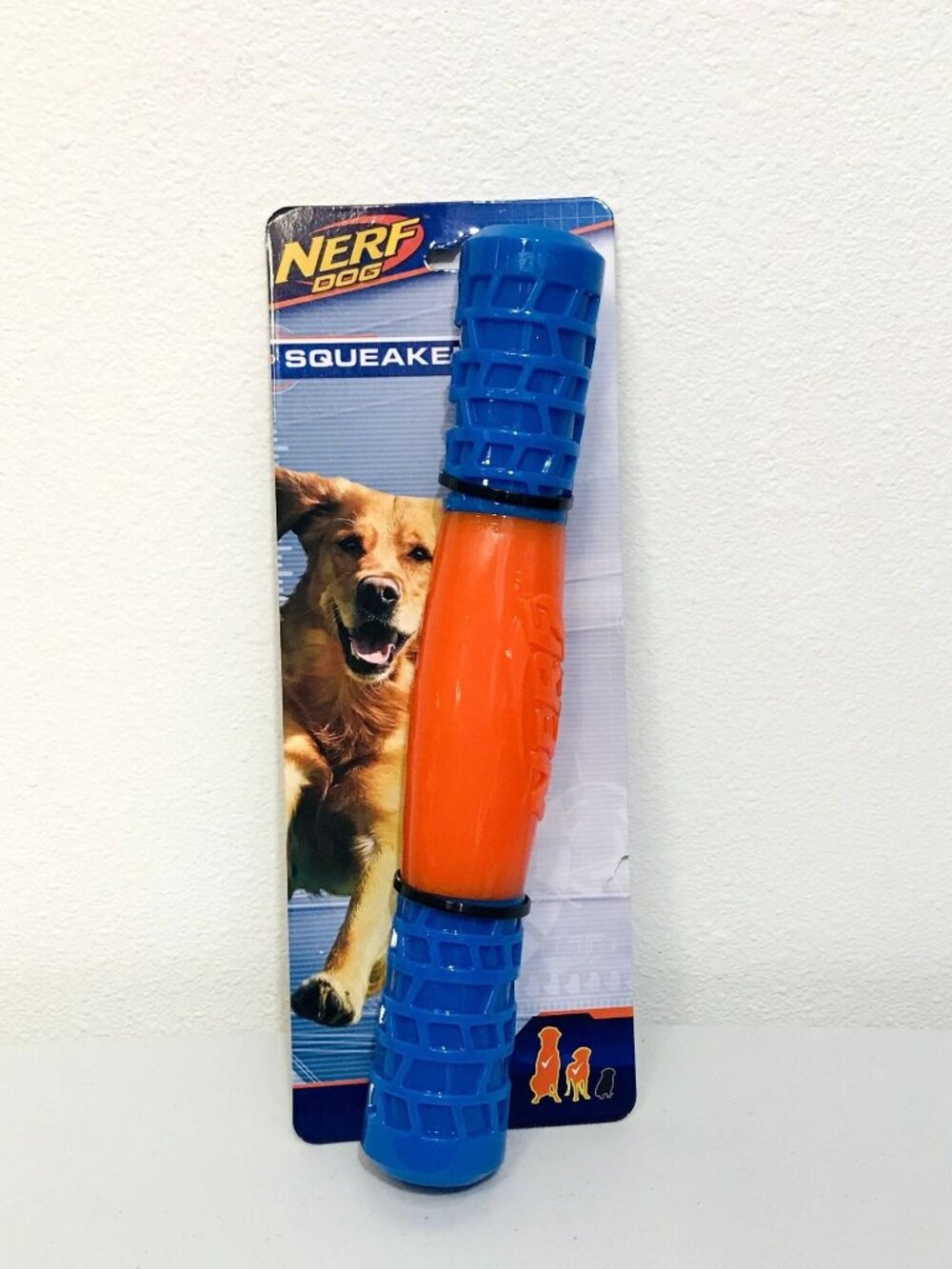 Nerf Dog Squeaker Durable Rubber Stick Orange Blue